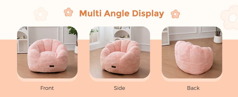 MAXYOYO Kids Bean Bag Chair, Floral Shaped Bean Bag Sofa, Plush Faux Fur Toddler Couch with Petal Backrest for Boys Girls, Stuffed Cozy Sofa for Nursery, Bedroom, Pink