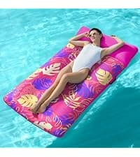 SLOOSH Inflatable Pool Floats Raft - XL Fabric Covered Pool Mat Lounger Floaties for Adults, Ultra Comfort Inflatable Water Float with Headrest for Beach Lake Swimming Pool Floating 68"X34" (Blue)