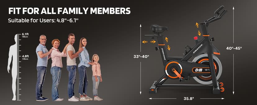 DMASUN Exercise Bike, Silent Magnetic Resistance Stationary Bike for Home with 330 LBS Capacity, Pedals with Anti-loosening Nuts, Indoor Bike with Comfortable Seat Cushion, Digital Display