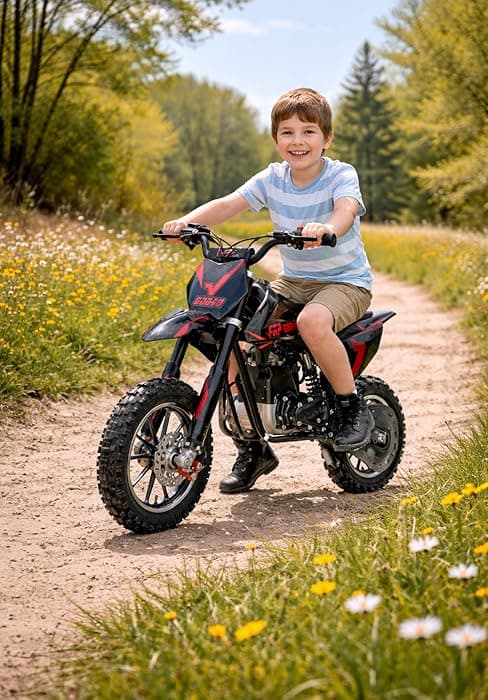FRP Mini Dirt Bike GMB100, 99 CC Gas Powered Mini Bike 4 Stroke 3HP, Off Road Mini Bikes for Kids and Adult, Trail Bike Up to 28 Mph, Weight Support Up to 220 LBS (Black)
