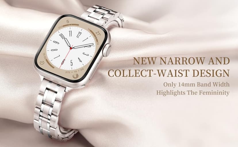 Slim Metal Band for Apple Watch Bands for Women 41mm 40mm 42mm(S10/11) 38mm iWatch Bands, Thin Dressy Fancy Strap for Apple Watch Band Series 10 11 Series 9 8 SE 7 6 5 4 3-Starlight+Rose Gold