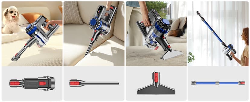 Cordless Vacuum Cleaner, 500W/40Kpa Vacuum Cleaners for Home, 60Mins Stick Vacuum with LED Display, Anti-Tangle & Wall Mount Charging, 8 in 1 Lightweight Vacuum for Hard Floors Carpet Pet Hair
