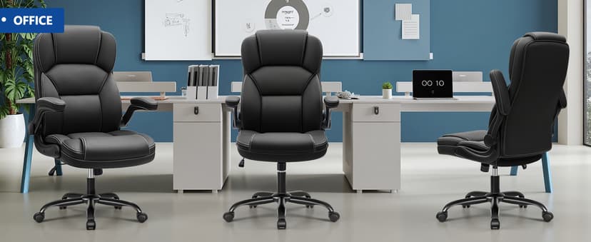 PU Leather Executive Office Chair, Ergonomic High-Back Computer & Gaming Chair with Adjustable Height, Rolling Swivel & Flip-Up Armrests, Comfy Padded Seat for Home Office-Black