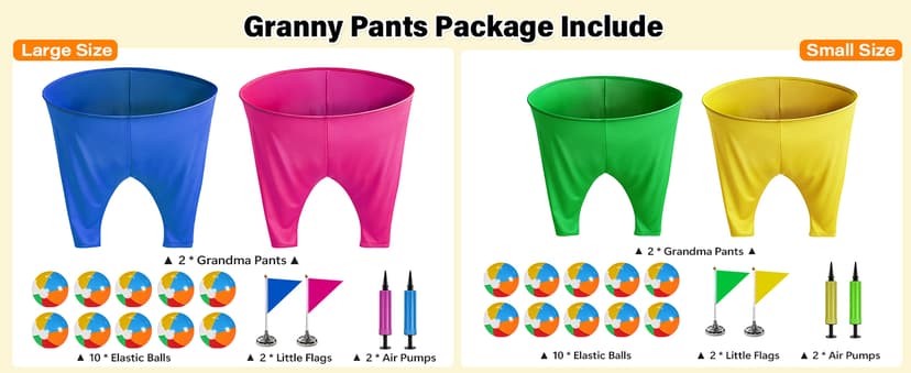 Granny Pants Yard Game for Adults (40 in * 31.5 in),2Pcs Granny Pants Outdoor Games with 10 Bouncy Balls,2 Pumps & Flags, Granny Pants Game for Family Carnival Party Reunion Gathering(Large)