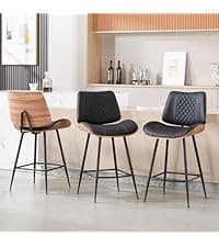 Home Office Chair No Arms with Wheels, Adjustable Height Small Desk Chair, PU Leather Mid Back 360 Swivel Computer Chair, Armless Modern Walnut Chair for Office, Reading Meeting Room(Beige)