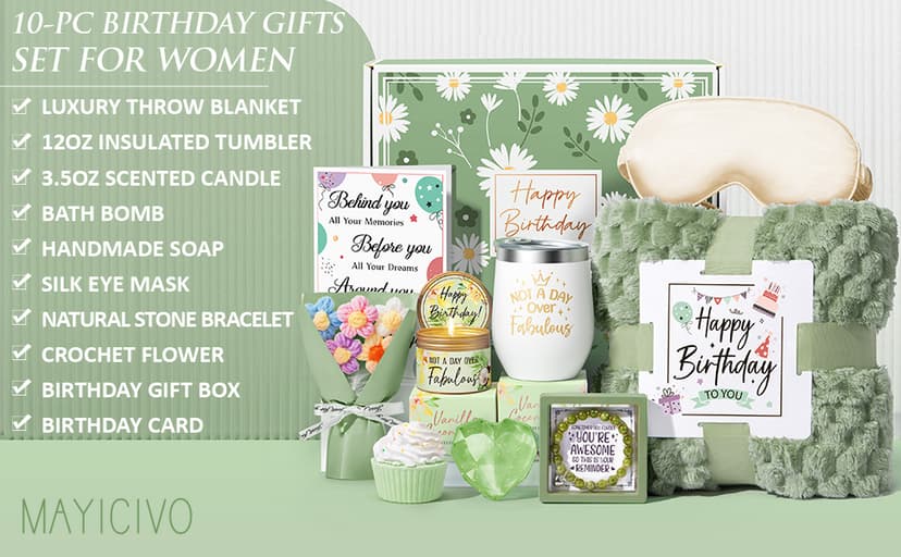 Birthday Gifts for Women Friendship, Unique Happy Birthday Gifts Basket for Mom Her Best Friend Sister Wife Girlfriend Coworker, Luxury Self Care Box Vanilla Coconut Relaxing Spa Gifts Set w/ Blanket