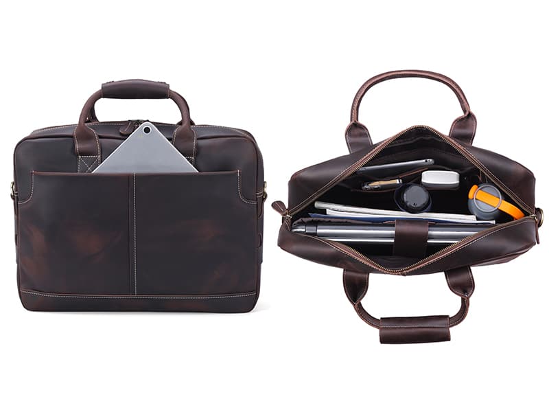 Polare Leather Briefcase for Men Business Travel Messenger Bags 15.6 Inch Laptop Bag YKK Metal Zipper