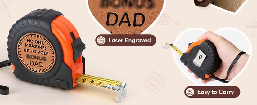 Step Dad Gifts for Birthday Christmas Bonus Dad Gifts from Daughter Son, Xmas Useful Stuff Gifts for Bonus Dad Stepdad Father in Law, Genuine Leather Engraved 25 FT Tape Measure Tools Step Dad Gifts