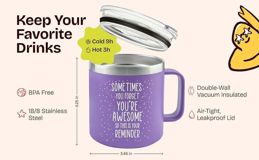Birthday Gifts for Women Friendship - Sometimes You Forget Your Awesome Gifts Purple Coffee Mug for Her 14oz Inspirational Unique Graduation Gift Ideas 2025 Thank You Gift for Teachers Appreciation