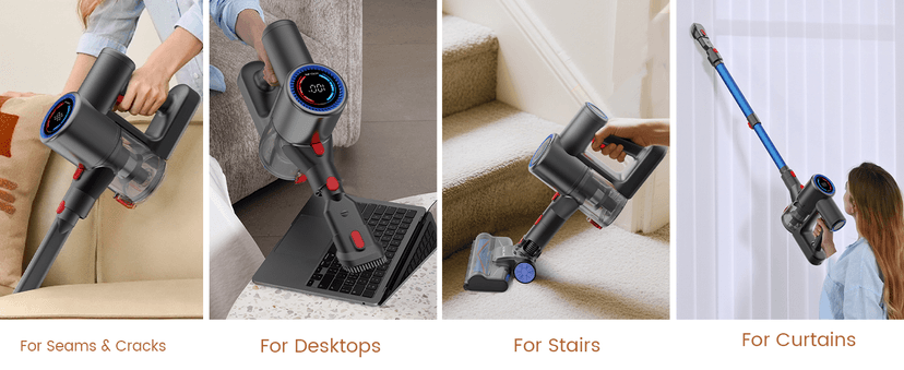 VersLife Z8 Cordless Vacuum Cleaner, 40kPa/500W Power Suction, LED Display, 6-in-1 Lightweight Stick Vacuum with Green LED Light, 6-Stages Filtration, Self-Standing for Pet Hair Hard Floor Carpet