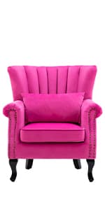 Kmax Orange Accent Chair Velvet Wingback Chair with Pillow Nail-Head Channel Tufted Oversized Club Chair for Living Room Bedroom Guest Room