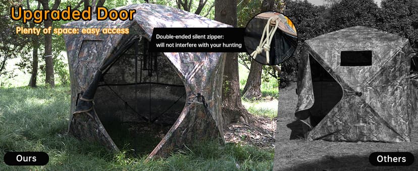 Hunting Blind - 2-3 Person & 3-4 Person 360 Degree See Through Ground Blinds for Hunting Deer and Turkey, Pop Up Deer Blind with Diamond-Shaped Door, Mud Flap, Portable Carry Bag