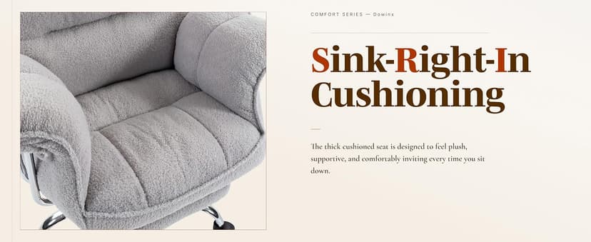 Dowinx Big and Tall Office Chair, Ergonomic Desk Chair with Thick Cushion, Wide Seat & Armrests Computer Gaming Chair,High Back Reclining Teddy Fleece Criss Cross Chair with Foot Rest, Gray