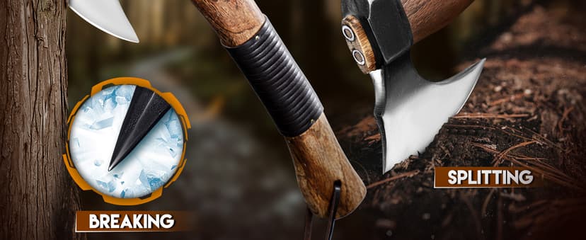 Grumpy Bear 15" Camping Hatchet, Survival Axe with Sheath, High Carbon Steel and Wood Handle, Anti-Slip Grip – Ideal for Bushcraft, Wood Splitting & Outdoor Adventures
