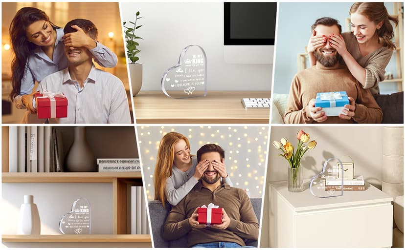 Gifts for Boyfriend, Men, Husband, I Love You Romantic Birthday Anniversary Retirement Gift - Heart Shaped Acrylic Block Paper Weights for Him Idea