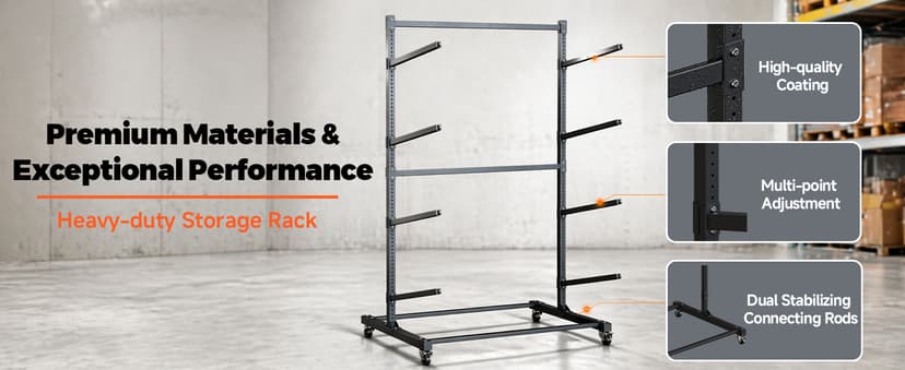 Kayak Storage Rack with Wheel, Adjustable Kayak Racks, Carbon Steel Water Sport Watercraft Storage Rack for Canoes or Surfboards
