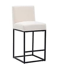 Modern Counter Height Bar Stools Set of 2, 26 Inch Faux Sherpa Upholstered Bar Stools with Back, 18" Seat Wide Island Stools with Black Metal Frame for Kitchen Counter/Breakfast Bar/Restaurant, White