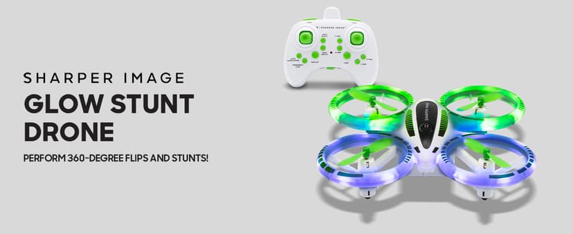 SHARPER IMAGE 2.4GHz RC Glow Up Stunt Drone with LED Lights, Mini Remote Controlled Quadcopter with Assisted Landing, Small Plane for Kids and Beginners, Wireless and Rechargeable