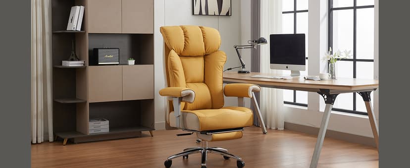 Efomao Big and Tall Green Office Chair 450LBS – Ergonomic High-Back Executive Chair with Footrest, Adjustable Padded Armrests, PU Leather Computer Chair with Lumbar Support for Home or Office, Yellow