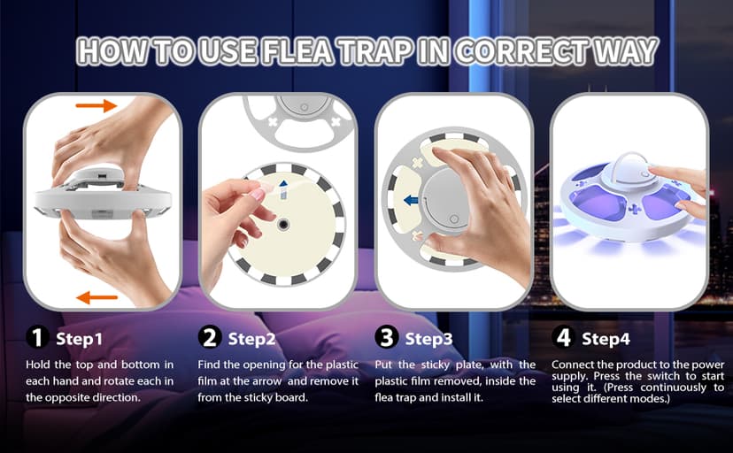 Frogoom 2 Packs Flea Traps for Inside Your Home with 6 Sticky Pads, Fleas Light Traps Kills Fleas in House, Hanging Flea Lamp with USB Cable Pest Control for Bugs Moths Gnats Indoor and Outdoor