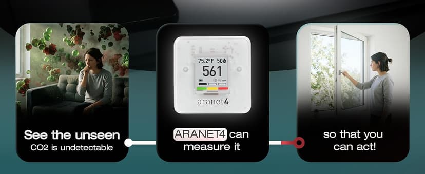 SAF Aranet4 Home: Wireless Indoor Air Quality Monitor for Office or School (CO2, Temperature, Humidity and More) Portable, Battery Powered, E-Ink Screen, App for Configuration & Data History