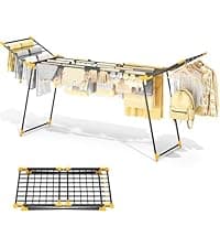APEXCHASER Clothes Drying Rack, Stainless Steel Drying Rack Clothing with Height-Adjustable, Foldable Gullwings Laundry Drying Rack, Indoor Outdoor Use, No Assembly