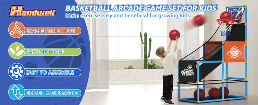 Arcade Basketball Game Set Boy Toys: Indoor Basketball Hoop with 4 Balls Outdoor Sports Toy for Kids 3-12 Years Old Adjustable Height with Air Pump Kid Party Games Birthday Gifts for Boys Girls Teens