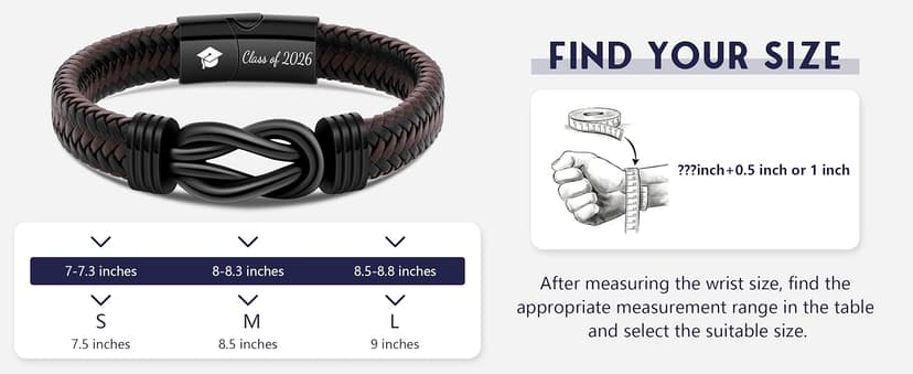 𝗚𝗿𝗮𝗱𝘂𝗮𝘁𝗶𝗼𝗻 𝗚𝗶𝗳𝘁𝘀 𝗳𝗼𝗿 𝗛𝗶𝗺 𝟮𝟬𝟮𝟱 High School, College Graduation Gifts for Men Class of 2025 Leather Stainless Steel Knot Bracelet for Son Boyfriend Brother Grandson Friends