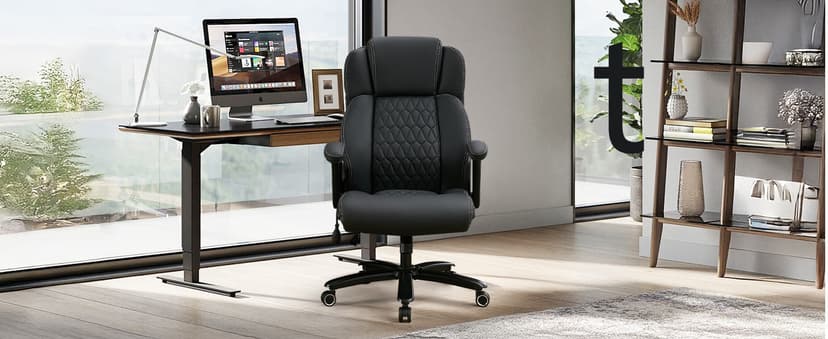 700lbs Big and Tall Office Chair - Heavy Duty Executive Desk Chair with Inflatable Lumbar Support, Extra Wide Padded Seat, Flip-up Arms, Metal Base & Quiet Rubber Wheels, High Back Ergonomic Chair