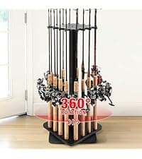 Ghosthorn Fishing Rod Holders for Garage 360 Degree Rotating Fishing Pole Rack, Floor Stand Holds up to 16 Rods Wood Fishing Gear Equipment Storage Organizer, Fishing Gifts for Men Women
