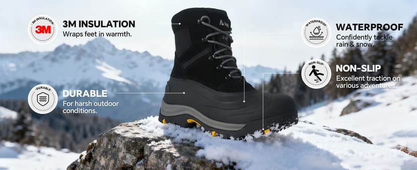 Nextpath Men's Snow Boots Winter Boots For Men Waterproof Insulated Winter Work Boots For Men 8 Inch Snow Hiking Boots