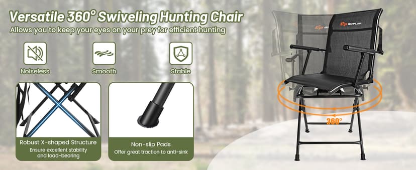 Goplus Hunting Chair, 360° Swivel Folding Hunting Blind Chair with Carrying Strap, 330LBS Capacity, Portable Deer Hunting Stool, Silent Ground Dove Hunting Chair, No Assembly