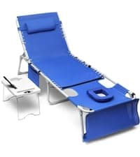 Tall Beach Chairs for Adults, 17" High Backpack Beach Chair with Wooden Armrests, 5 Positions Reclining Heavy Duty Chair with Large Cooler Pouch, Support to 350LBS Striped Blue,1pack