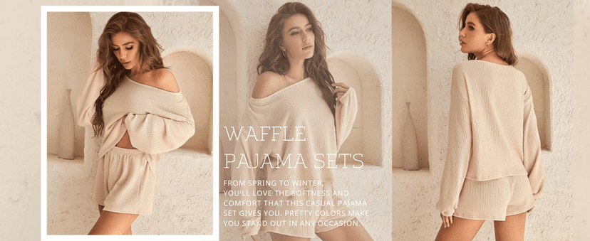 Drop Shoulder Pijamas de Mujer,Sexy Curved Hem Sleepwear,Round Neck Comfrt Sleepwear,Christmas Gift for Her,Sleepover Party Ekouaer Womens Waffle Knit Pajama Sets Long Sleeve Top and Short Lounge Set B09N3V12Q7