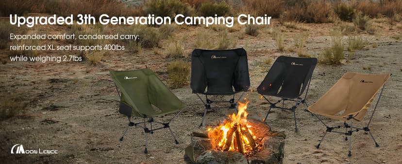 MOON LENCE Portable Camping Chair Plus, Larger & Roomier, Compact and Lightweight Still, Folding Chair for Backpacking & Hiking, 330Lbs Capacity (Black)