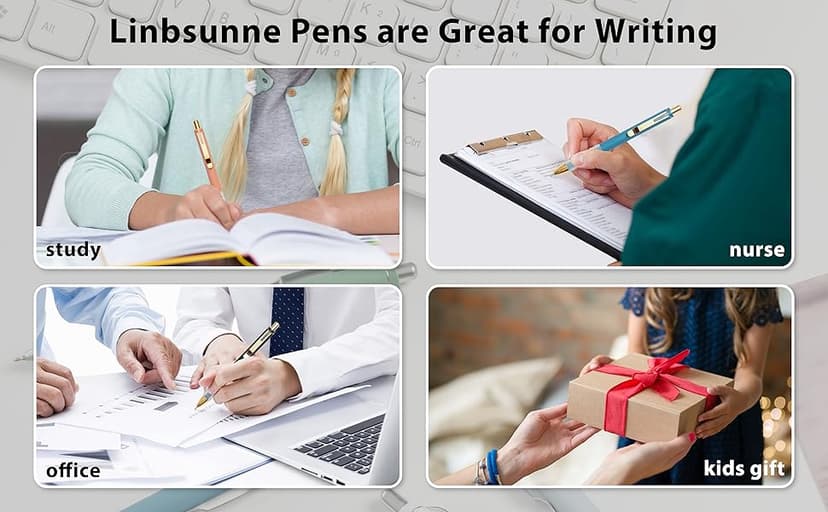 Linbsunne Ballpoint Pens Black Medium Point 1mm Pen with Super Soft Grip Ball Point Pen for Men Women Retractable Pens (gold-12 pcs)