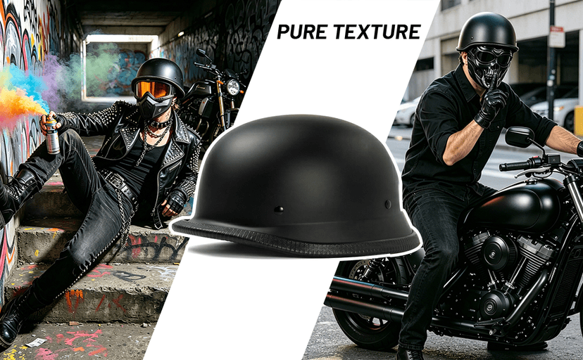 Motorcycle Half Helmets with Face Shield, German Style Motorcycle Helmet for Adult Men Women, DOT Approved Retro Half Shell Helmet for Moped Cruiser Scooter