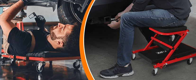 M-AUTO Foldable Z Creeper 2-in-1 Rolling Folding Car Creeper & Seat, 36" Adjustable Roller Garage Chair Lay Down or Sit, 330LBS Capacity Under Car Roller Creeper with 6 Swivel Casters, Red B0BPSQMJ9V
