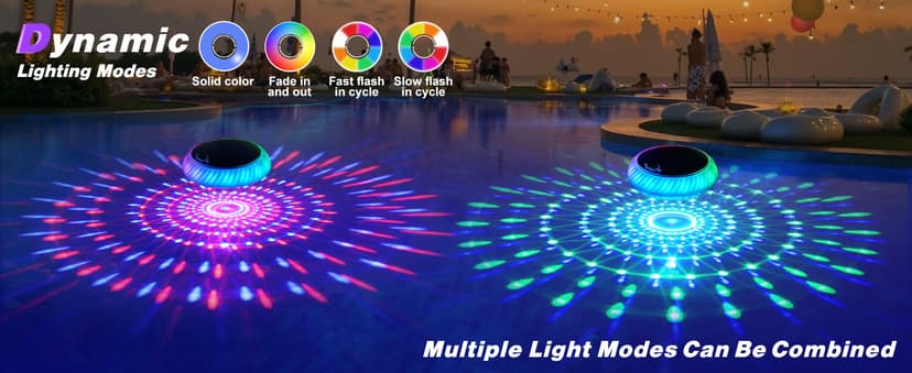 Askyli Floating Pool Lights Solar with Remote, 7.6 Inch RGB Up and Down Color Changing Solar Pool Lights That Float with Dynamic Lighting Effects, Floating Light for Pools, Party, Decor(2)