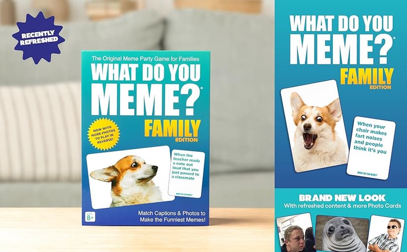 WHAT DO YOU MEME? Family Edition by Relatable, Now with Refreshed Content - Kids Games 8+, Family Games for Kids and Adults, The TikTok Viral Sensation, Includes 300 Caption Cards, 108 Photo Cards