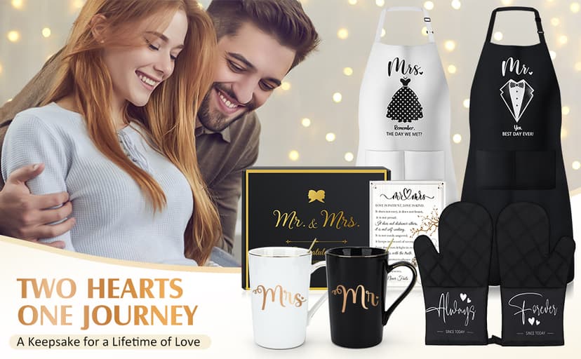 Wedding Gifts for Couples 2026 Bridal Shower Gift for Bride To Be Engagement Gifts for Couples Newlyweds His and Hers Mr and Mrs Gift for Anniversary Marriage Matching Couple Stuff Basket with Aprons B0FDWQF2FW