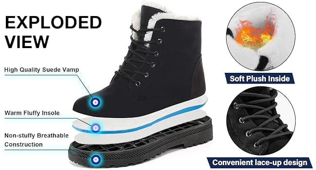 Alicegana Women Winter Boots Snow: Warm Cotton Fur Lined Winter Shoes Lace Up Comfortable Non Slip Ankle Platform Boots Outdoor