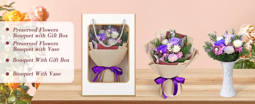 Preserved Flowers Bouquet, Flowers for Delivery Prime, Birthday Gifts for Women, Wife, Mother, Her (Purple)