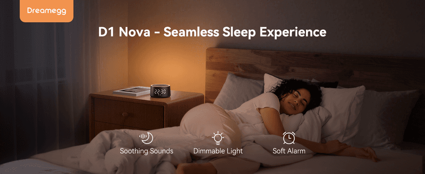 Dreamegg Sound Machine for Sleep - D1 Nova White Noise Sound Machine for Baby Adult with Alarm Clock, Soothing Sounds, Dimmable, White Noise Alarm Clocks for Bedrooms Heavy Sleepers Travel, Black
