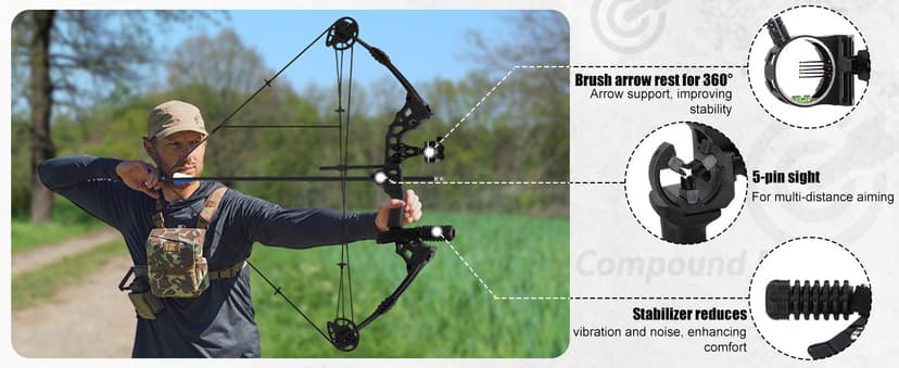 Compound Bow Kit Adjustable for Outdoor Use & Target Practice, 30-70lbs Archery Set with Carbon Arrows and Accessories
