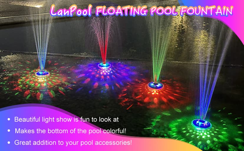 Floating Water Fountain with Underwater Lights, Powered Pump Outdoor, 2 Modes Sprinkler Waterfall Fountain for Inground Above Ground Pool, Pond-Blue-1PC