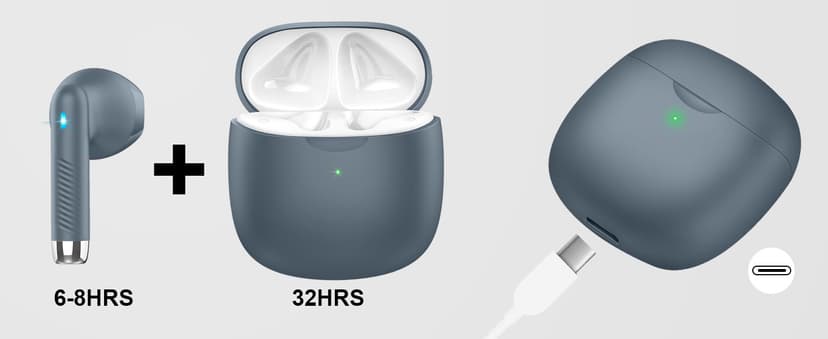 Wireless Earbuds, Bluetooth 5.4 Headphones in Ear with Noise Cancelling Mic, Bluetooth Earbuds Stereo Bass, IP7 Waterproof Sports Earphones, 32H Playtime USB C Charging Ear Buds Gray for Android iOS