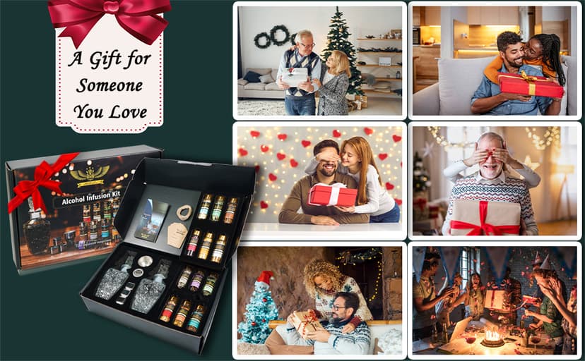 Alcohol Infusion Kit for Infusing Whiskey, Gin, Vodka, Tequila, Rum - DIY Your Own Flavored Spirits with Natural Ingredients - Anniversary, Birthday Gift for Men, Husband