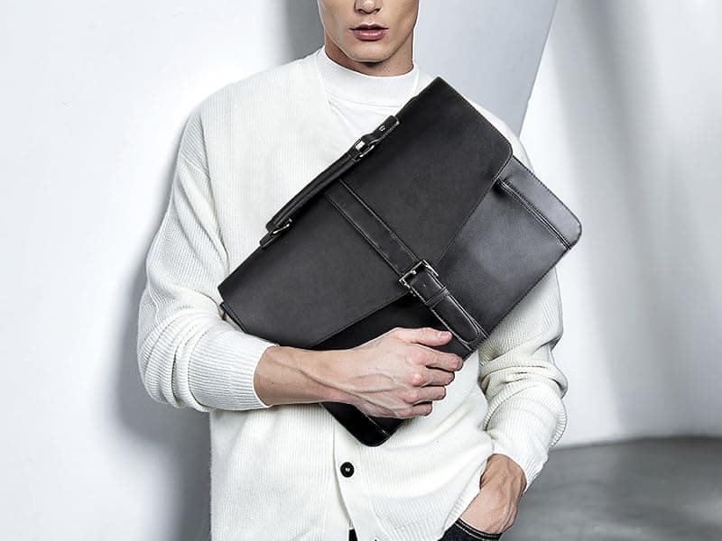 ESTARER Men's Leather Briefcase 15.6 Inch Laptop Computer Bag for Office/Business/Travel, Large Satchel Professional Pu Leather Messenger Shoulder Bag, Black