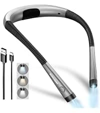 Glocusent Book Light, 3-Color & 6-Brightness Reading Light, Bendable Neck Light, 80-hr Lasting Rechargeable Book Light, Perfect Reading Lights for Books in Bed, Knitting, Repairing, Book Lovers Gifts